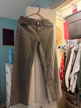 Edikted Wide Leg Olive Green Jeans